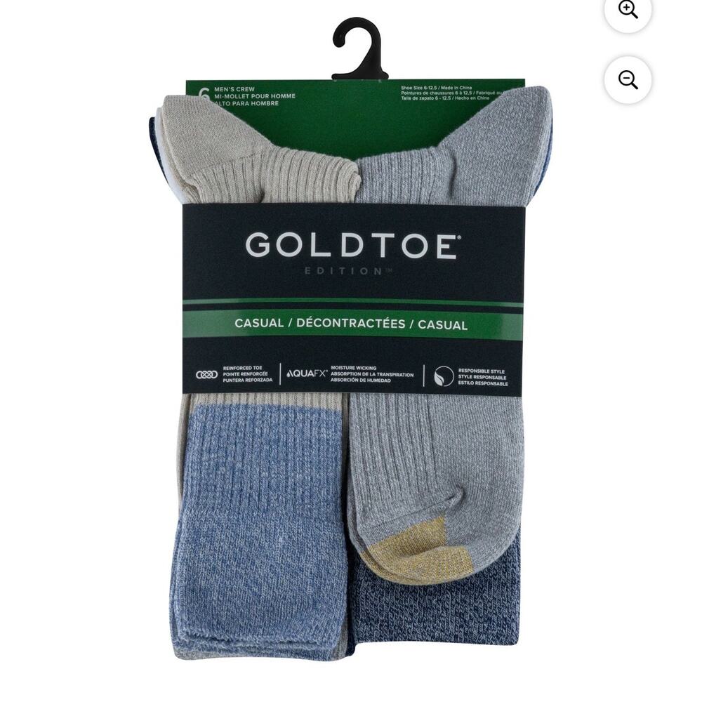 Gold Toe Edition Men's 6 Pair Casual Crew Socks Assorted Colors Moisture Wicking